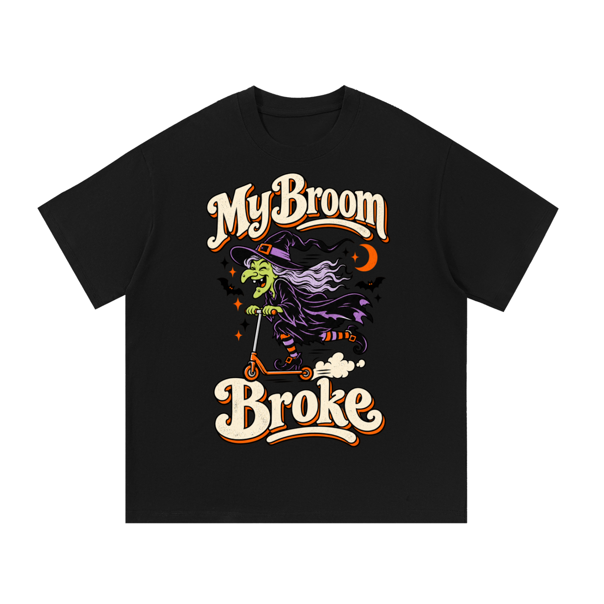 My Broom Broke — Oversized Halloween T-Shirt — front view